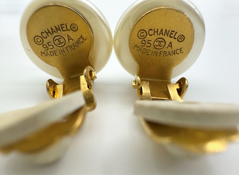 Chanel Vintage 95A 仿珍珠圓粒白色耳夾-12