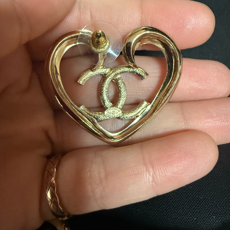 Chanel 🇫🇷 香奈兒 心型水鑽耳環（金色款）-2