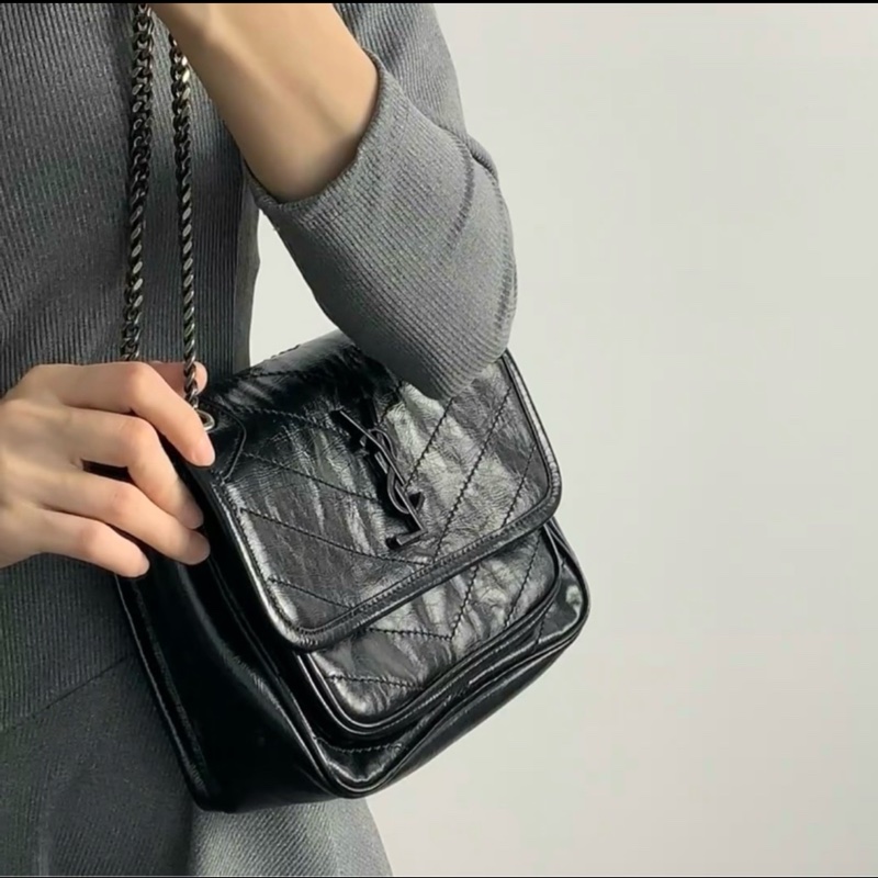 🈶台灣購證 #全網最低新款d扣 #9新閒置 Ysl Niki baby黑銀小號 爆款🔥-4