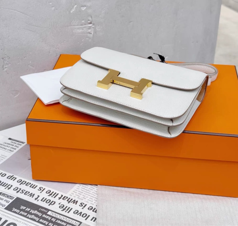 99新 愛馬仕康康19蘑菇白 內拼芝麻色 金扣山羊皮 U刻-3