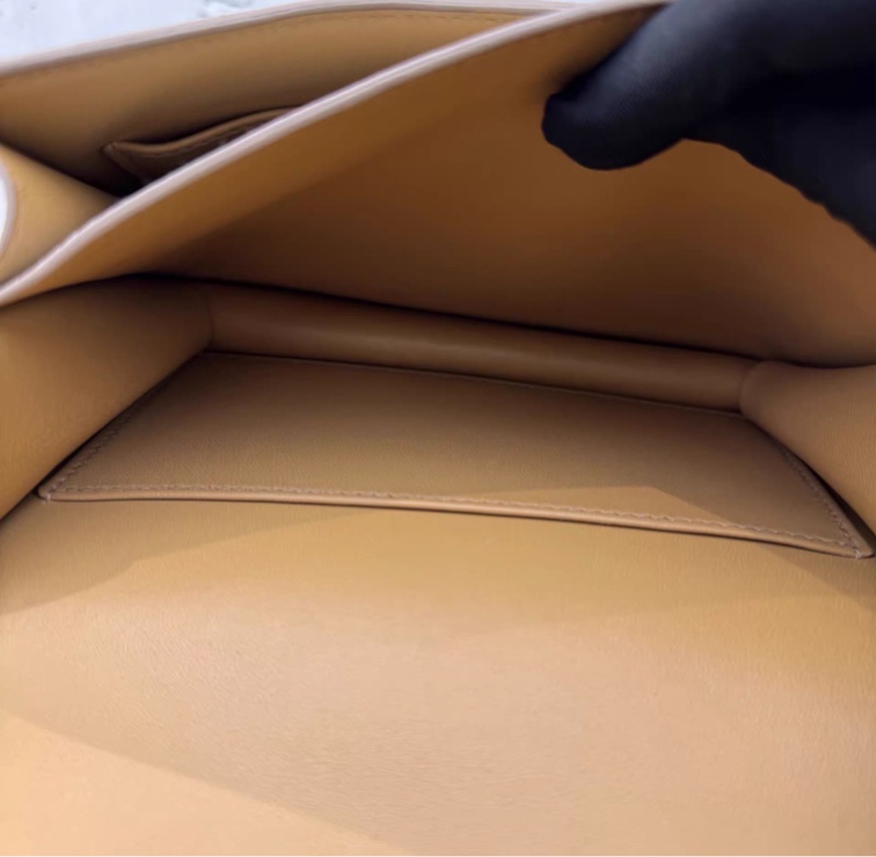 99新 愛馬仕康康19蘑菇白 內拼芝麻色 金扣山羊皮 U刻-5