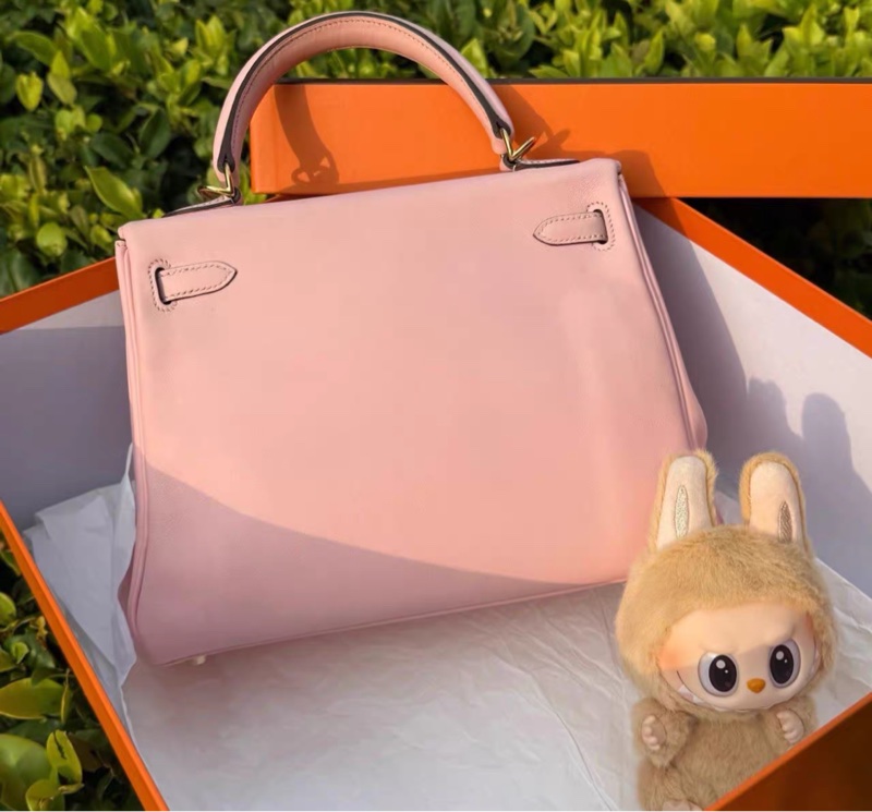 愛馬仕Kelly25櫻花粉金扣 T刻 附件：鎖.鑰匙.塵袋-3