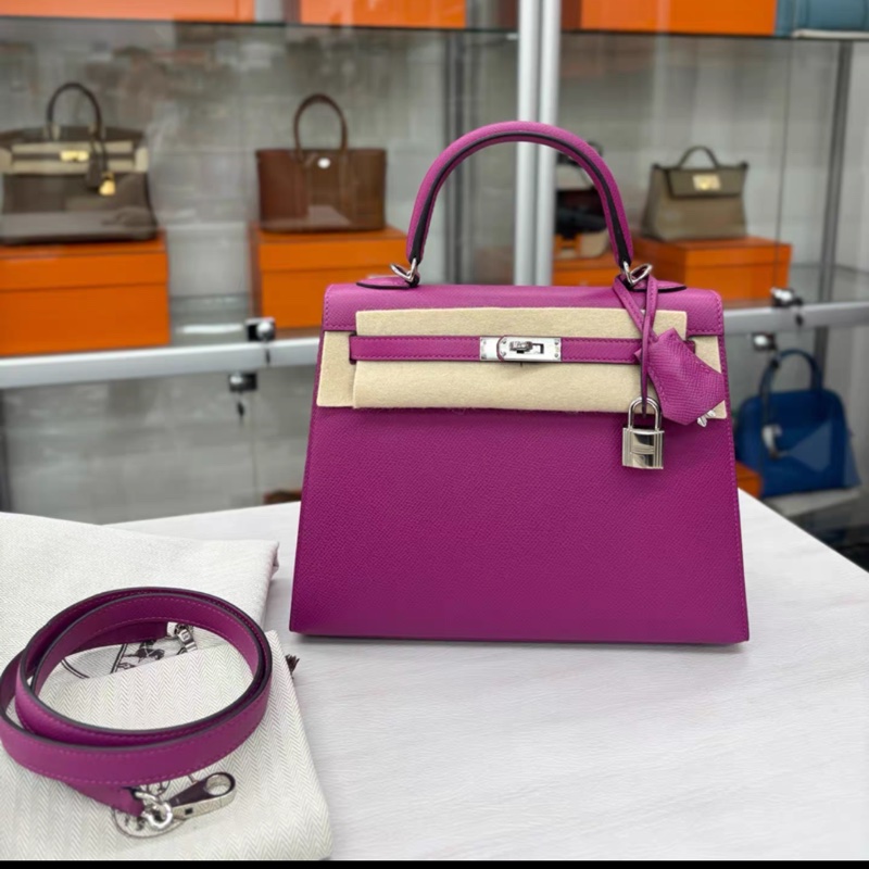 Hermes L3玫瑰紫 外縫Kelly25 原始99新-0