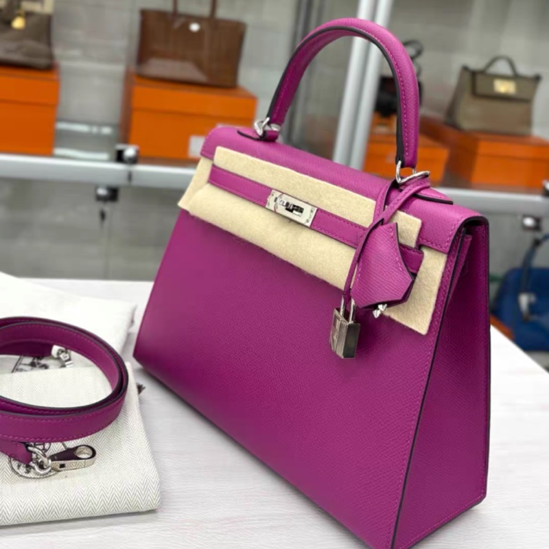 Hermes L3玫瑰紫 外縫Kelly25 原始99新-2