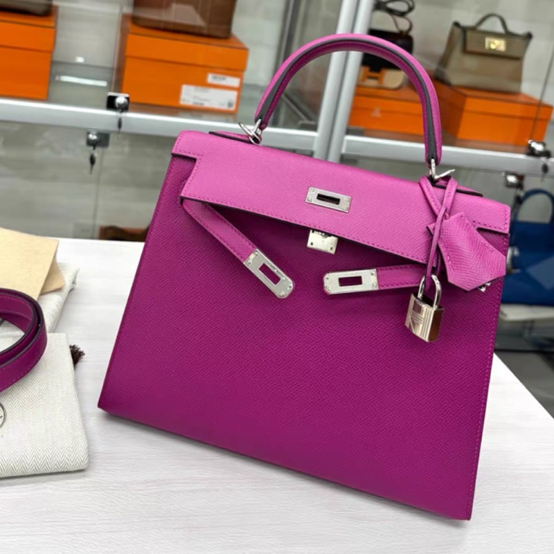 Hermes L3玫瑰紫 外縫Kelly25 原始99新-3