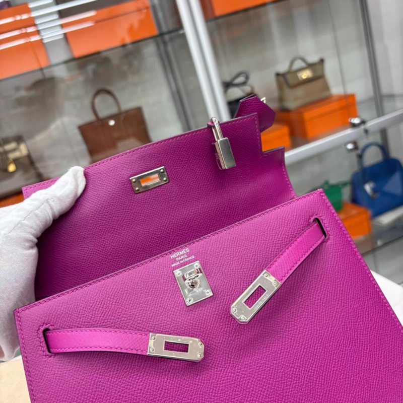Hermes L3玫瑰紫 外縫Kelly25 原始99新-5