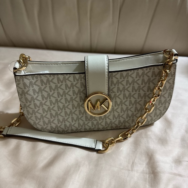 全新滿版白色鏈條半月包Michael kors-5