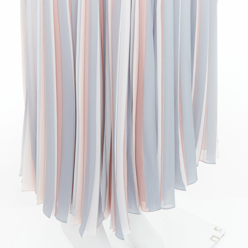 DIOR Fantaisie pink grey tricolor pleated midi skirt FR42 XL-1