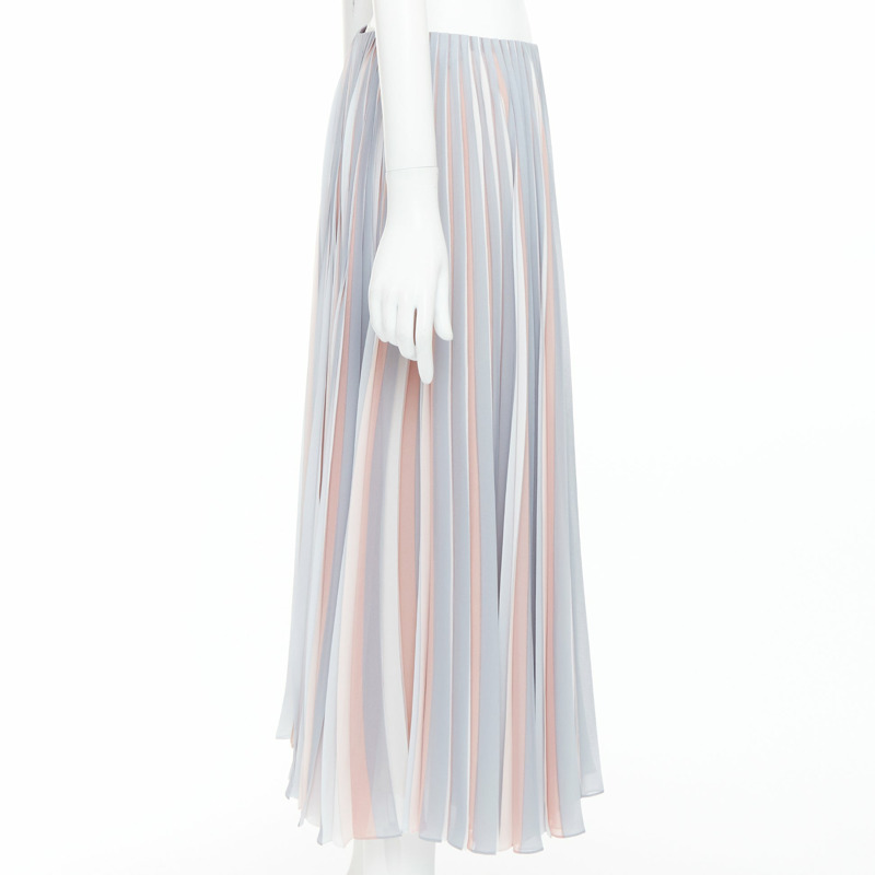 DIOR Fantaisie pink grey tricolor pleated midi skirt FR42 XL-3
