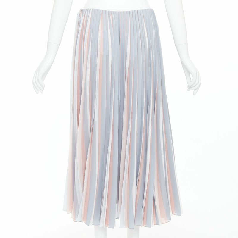 DIOR Fantaisie pink grey tricolor pleated midi skirt FR42 XL-4