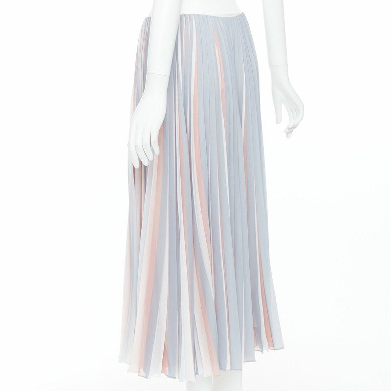 DIOR Fantaisie pink grey tricolor pleated midi skirt FR42 XL-5
