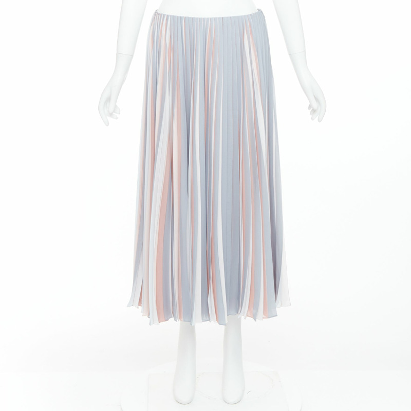 DIOR Fantaisie pink grey tricolor pleated midi skirt FR42 XL-8