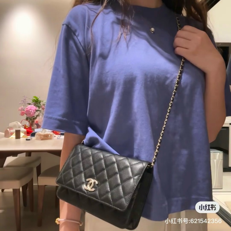 Chanel 24s woc黑金荔枝牛皮鏈袋斜挎包 #近新帶膜 #🉑送禮配件齊全-1