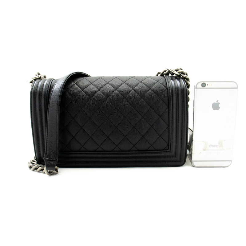 【日本直送】CHANEL Boy 粒面小牛皮鏈條單肩包 黑色絎縫翻蓋-2