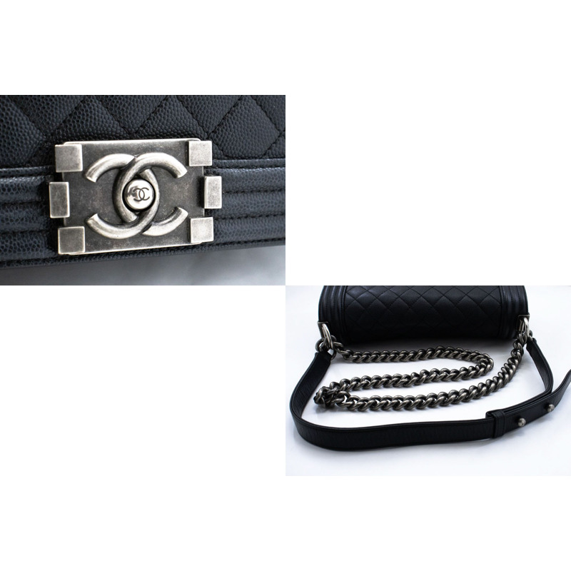 【日本直送】CHANEL Boy 粒面小牛皮鏈條單肩包 黑色絎縫翻蓋-6