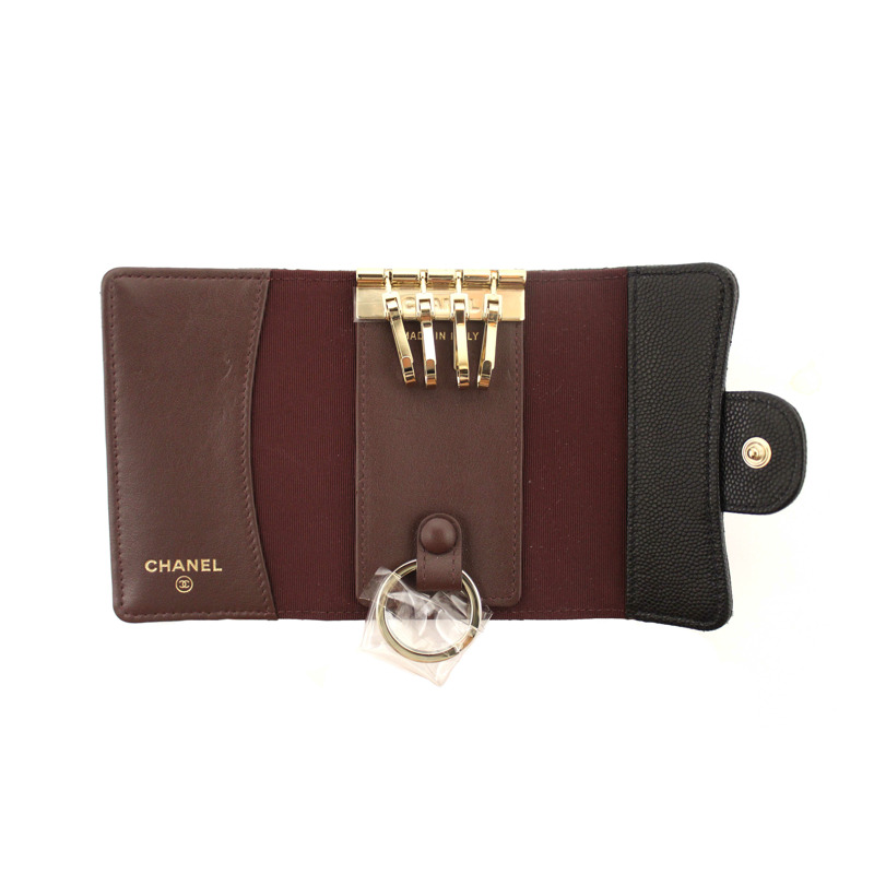 Chanel Black Quilted Caviar Leather Classic 4 Key Holder Wallet-1