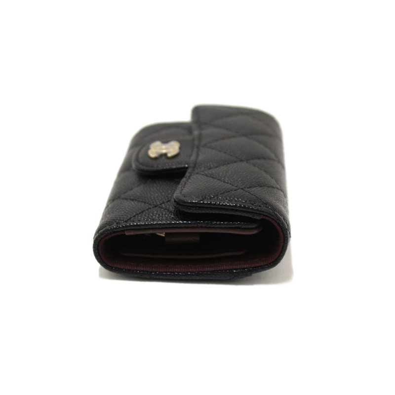 Chanel Black Quilted Caviar Leather Classic 4 Key Holder Wallet-5