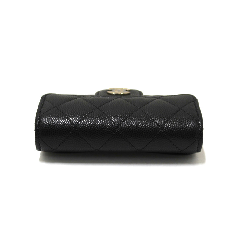 Chanel Black Quilted Caviar Leather Classic 4 Key Holder Wallet-6