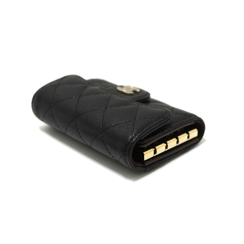 Chanel Black Quilted Caviar Leather Classic 4 Key Holder Wallet-7