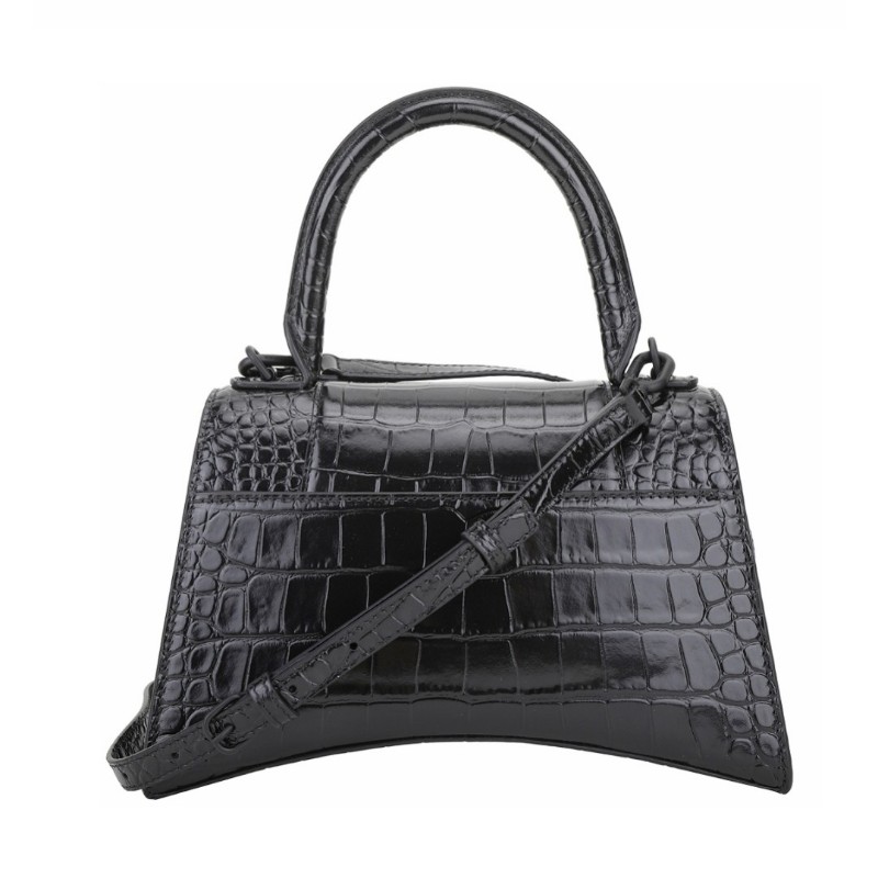 Balenciaga 巴黎世家 Hourglass 黑釦壓鱷魚紋沙漏包 so black xs-9