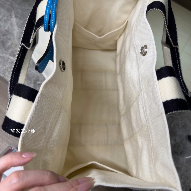 Hermes 二手閒置 米白/黑 帆布包-8