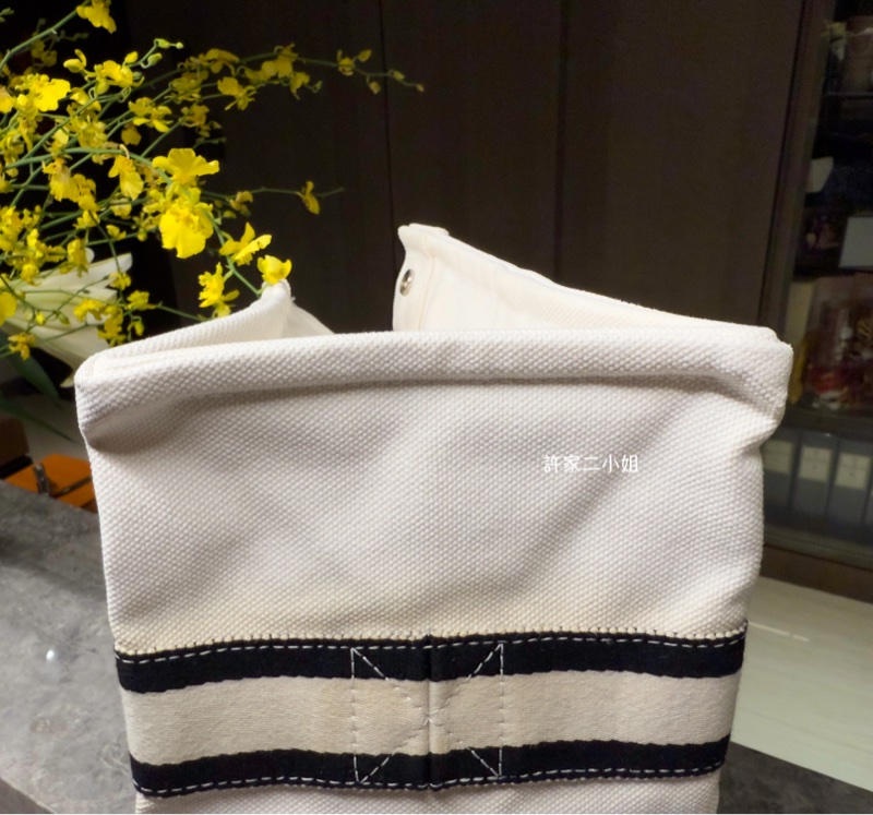 Hermes 二手閒置 米白/黑 帆布包-21