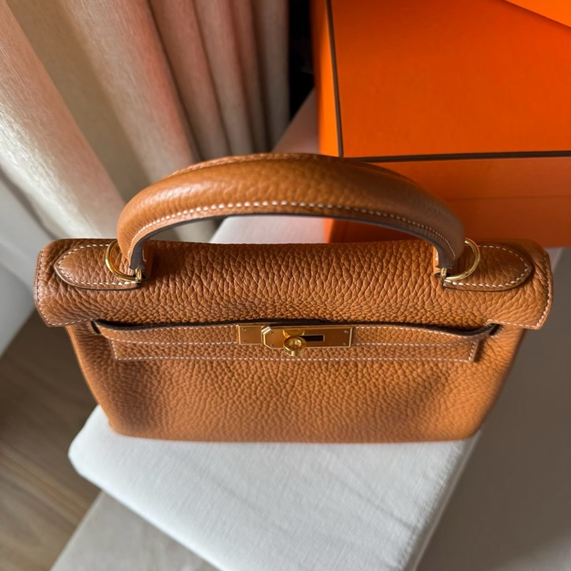 經典溫柔HERMES Kelly 28 金棕金肩背斜背包-4
