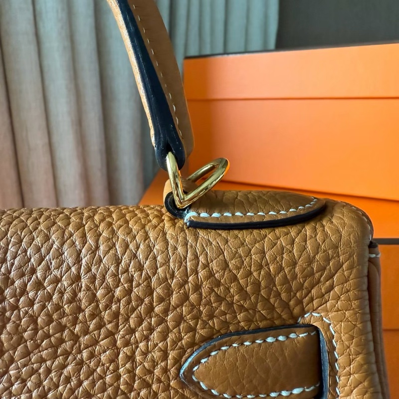 經典溫柔HERMES Kelly 28 金棕金肩背斜背包-9