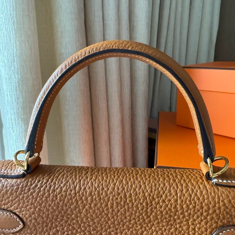 經典溫柔HERMES Kelly 28 金棕金肩背斜背包-12