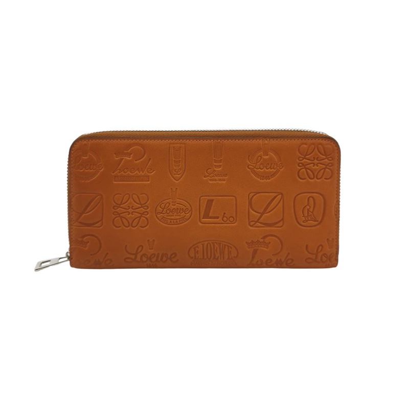 🤎 都會質感 ‧ Loewe 牛皮Logo壓紋拉鍊長-0