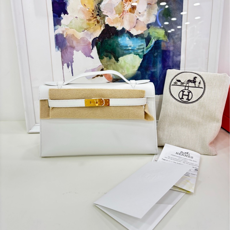 Hermes 愛馬仕 Mini Kelly世代 01純白 金扣  swift皮 W刻 25年購證 為夏天而生的神仙款式 白雪公主 太美了～-0