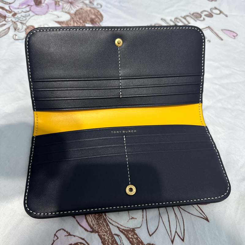 (9.9成新)Tory Burch T Monogram 藍老花 薄長夾 對開長夾 大零錢空間-2