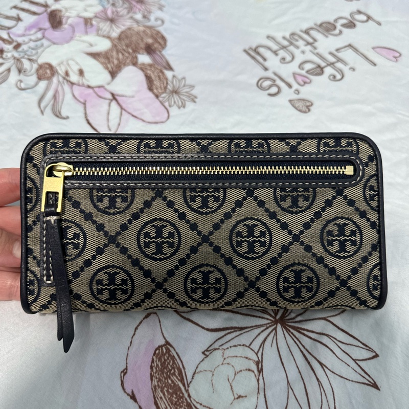(9.9成新)Tory Burch T Monogram 藍老花 薄長夾 對開長夾 大零錢空間-6
