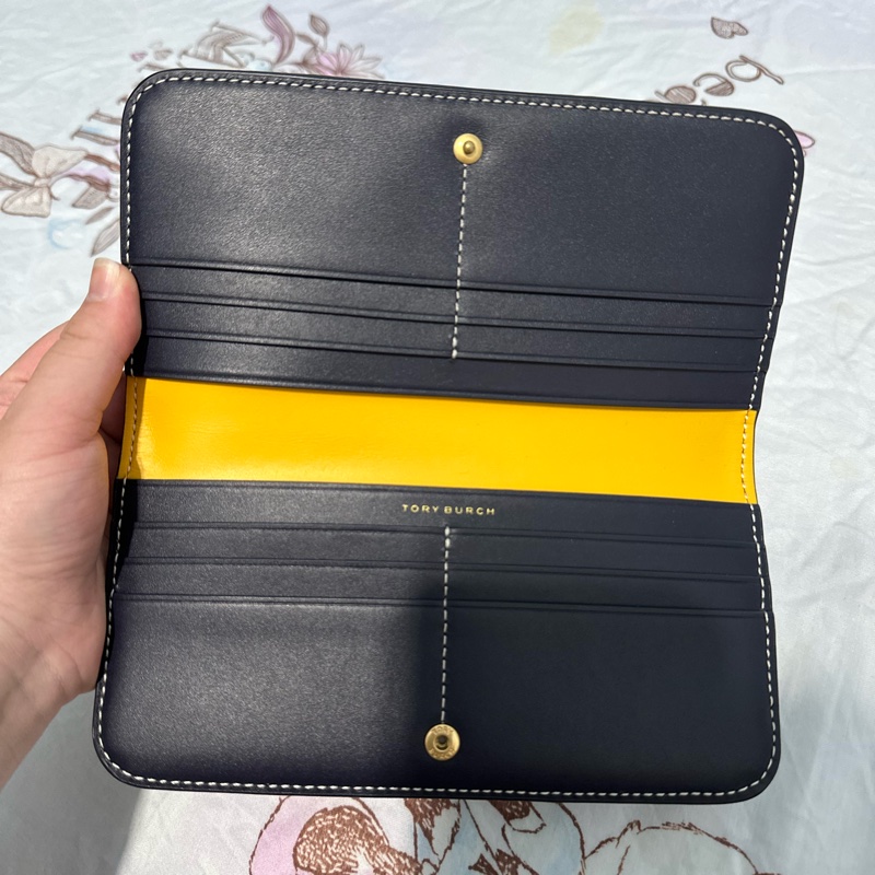(9.9成新)Tory Burch T Monogram 藍老花 薄長夾 對開長夾 大零錢空間-9