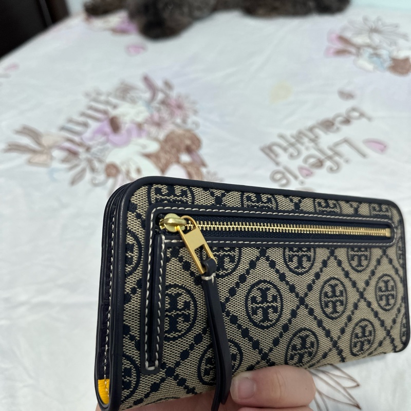 (9.9成新)Tory Burch T Monogram 藍老花 薄長夾 對開長夾 大零錢空間-11