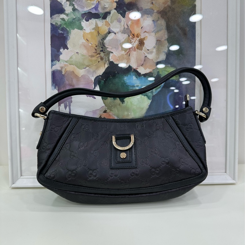 Gucci老花麻將包 腋下包 黑色老花全皮-1