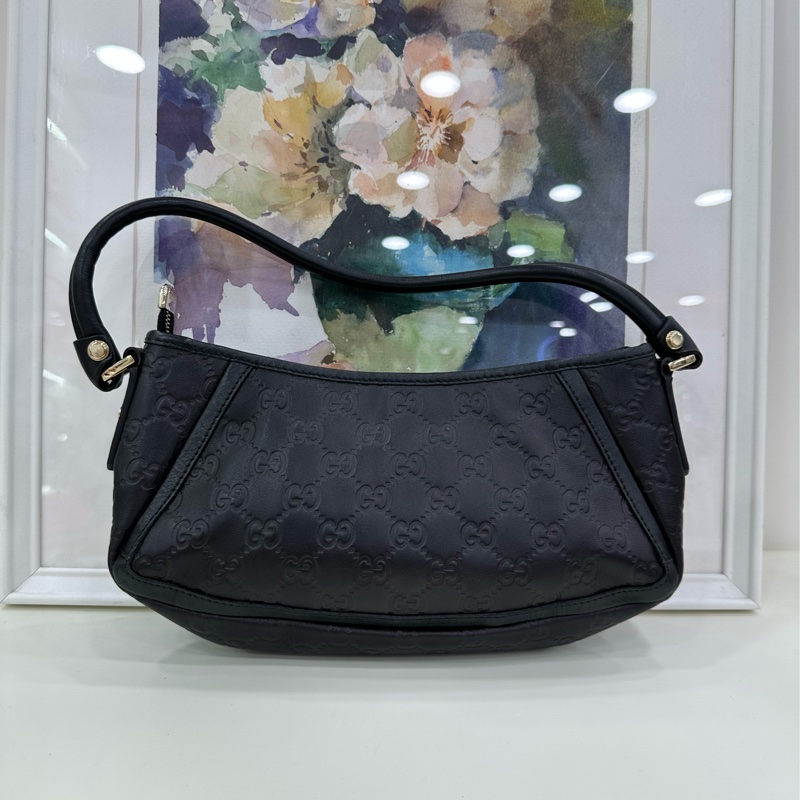 Gucci老花麻將包 腋下包 黑色老花全皮-2