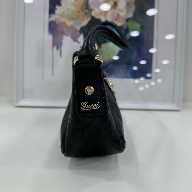 Gucci老花麻將包 腋下包 黑色老花全皮-4