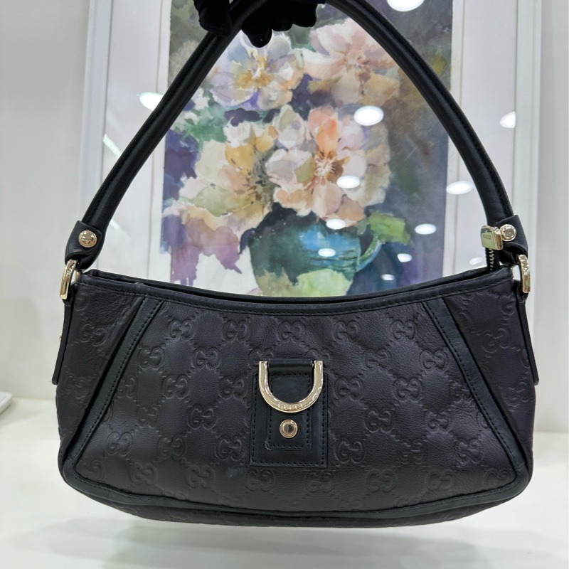 Gucci老花麻將包 腋下包 黑色老花全皮-9