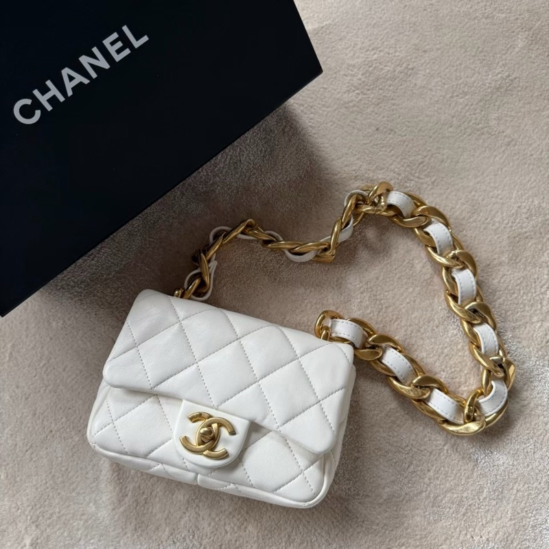 CHANEL 22S 香奈兒白色金釦粗鍊肩背包-0