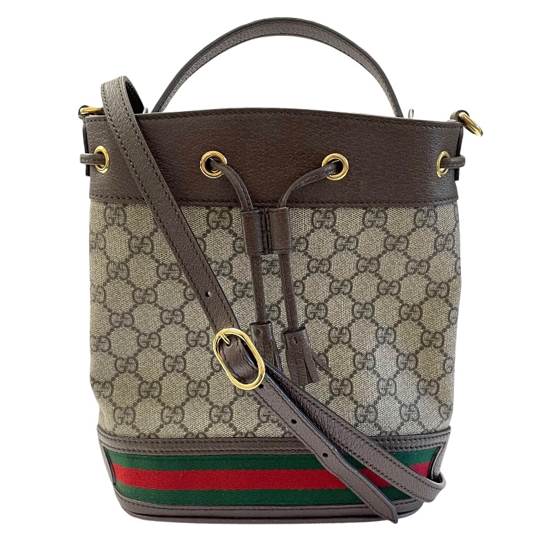 GUCCI 古馳 550621 OPHIDIA 水桶包 2way PVC帆布 皮革 棕色 GG老花-0
