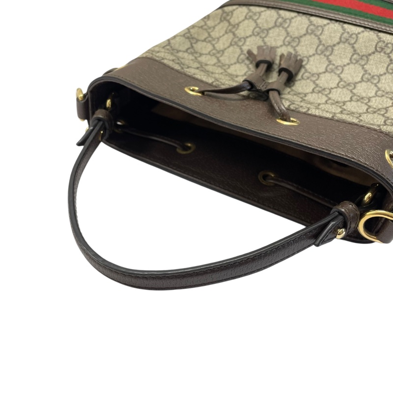 GUCCI 古馳 550621 OPHIDIA 水桶包 2way PVC帆布 皮革 棕色 GG老花-10