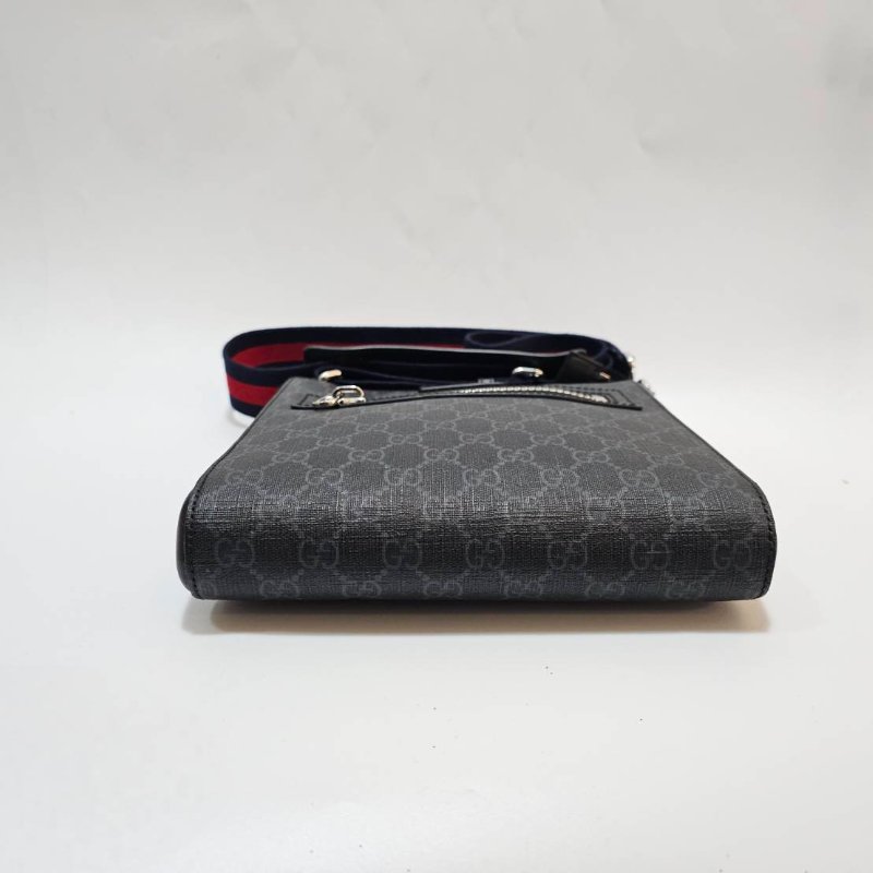 Gucci黑灰PVC黑皮邊Ophidia銀釦藍紅藍背帶斜背包-3