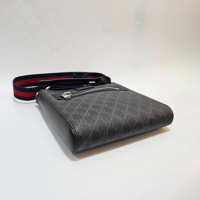 Gucci黑灰PVC黑皮邊Ophidia銀釦藍紅藍背帶斜背包-4