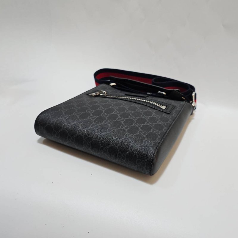 Gucci黑灰PVC黑皮邊Ophidia銀釦藍紅藍背帶斜背包-5