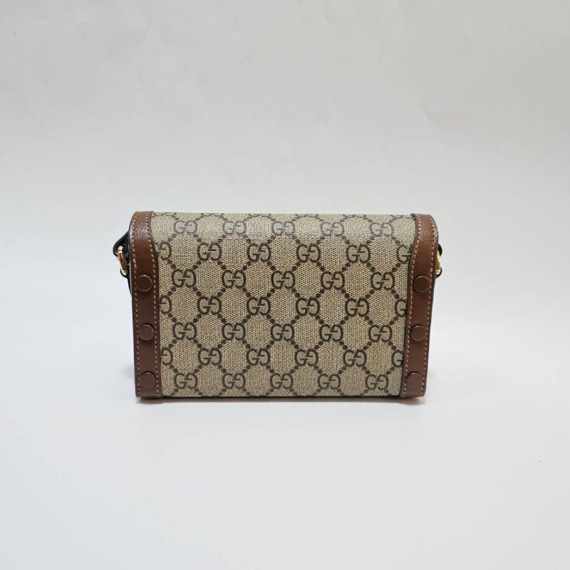 Gucci咖PVC1955金釦下蓋磁吸馬銜釦肩斜背橫式手機包-1