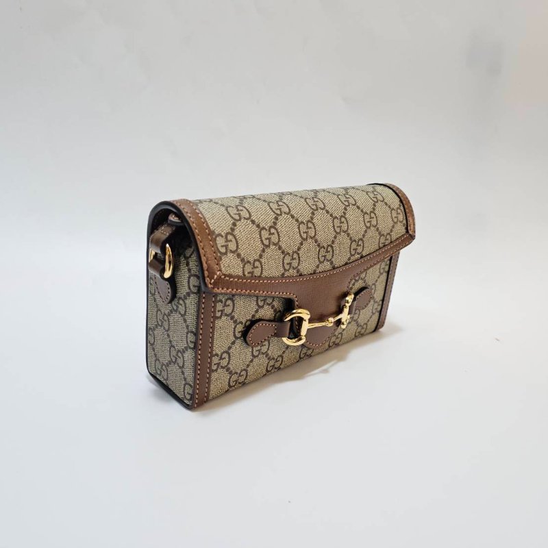 Gucci咖PVC1955金釦下蓋磁吸馬銜釦肩斜背橫式手機包-2