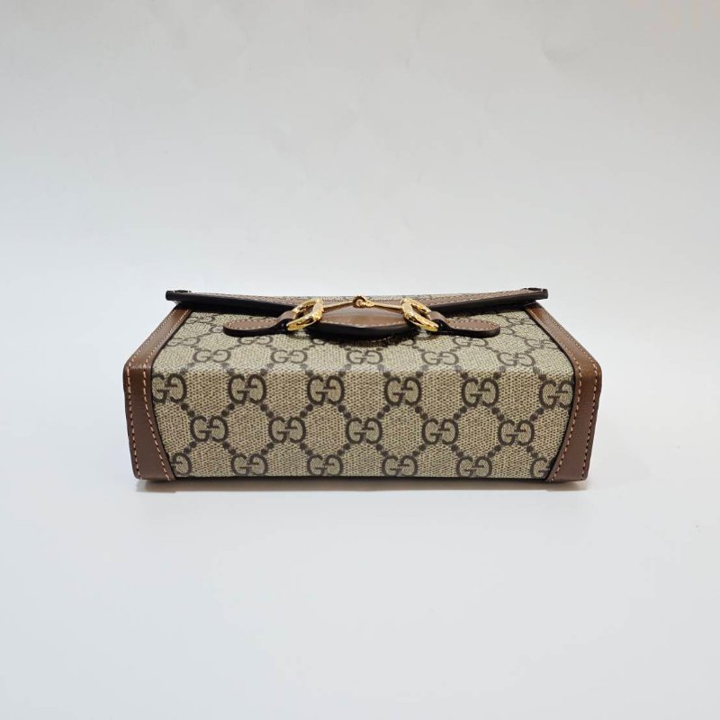 Gucci咖PVC1955金釦下蓋磁吸馬銜釦肩斜背橫式手機包-3