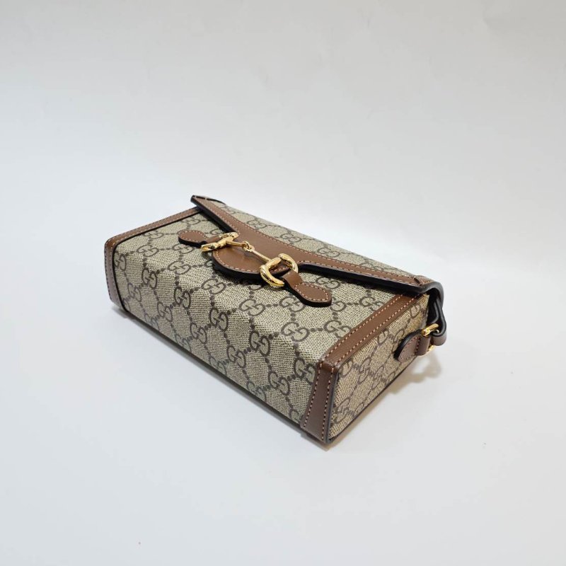 Gucci咖PVC1955金釦下蓋磁吸馬銜釦肩斜背橫式手機包-5