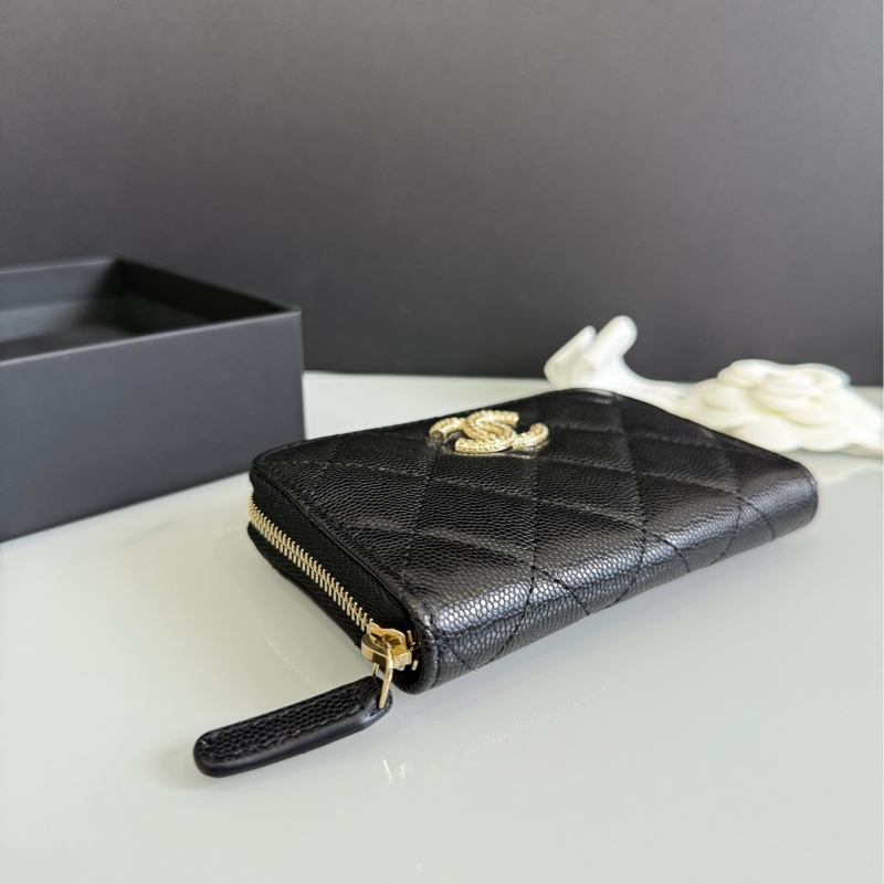 Chanel 淡金荔枝皮 加大款 拉鍊錢包 立體LOGO 淡金 荔枝皮 大ㄇ拉 大ㄇ字 晶片款 全新 送禮很ok~🎁-5